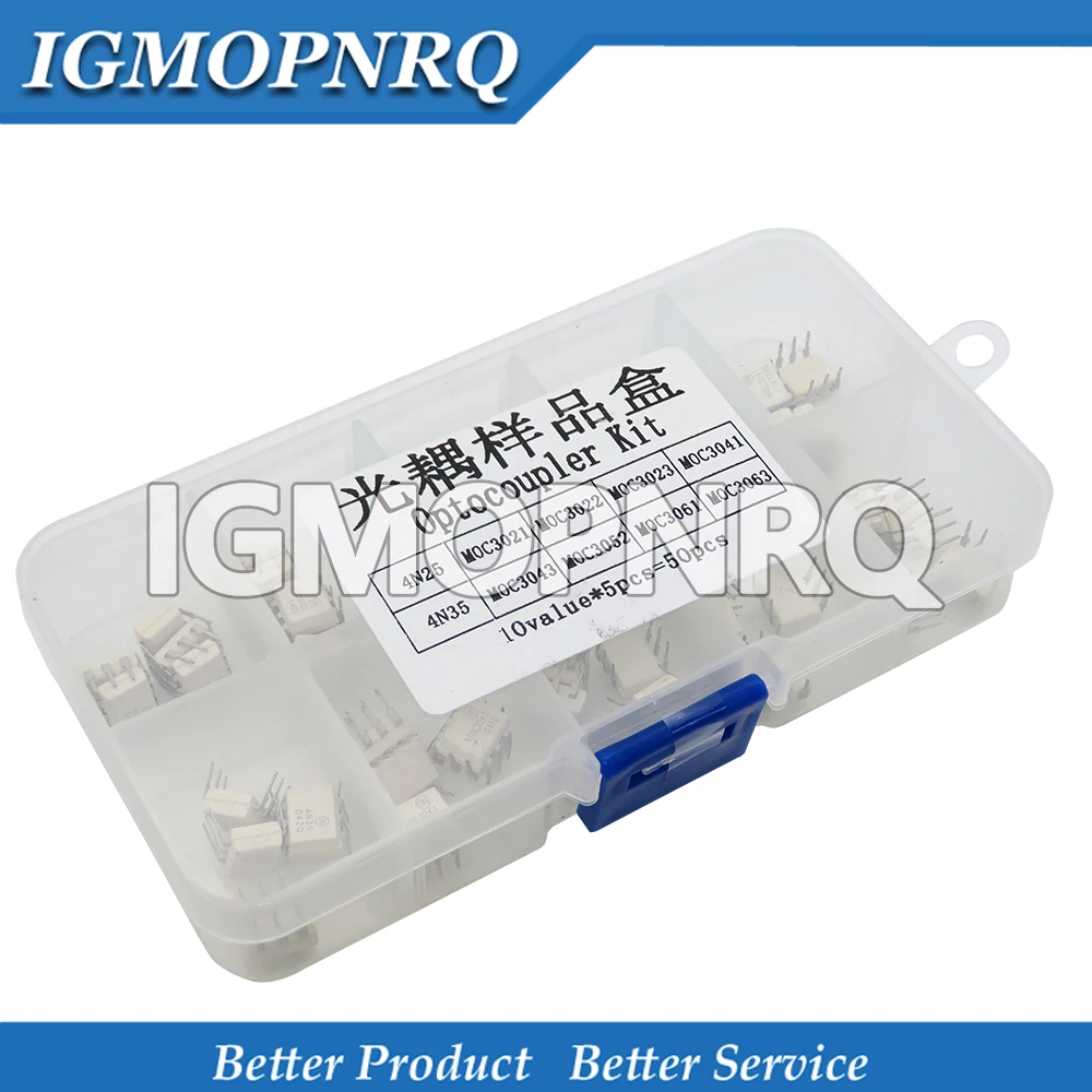 

10value*5PCS=50PCS DIP Optocoupler Kit 4N25 4N35 MOC3021 MOC3022 MOC3023 MOC3041 MOC3043 MOC3052 MOC3061 MOC3063 DIP Box