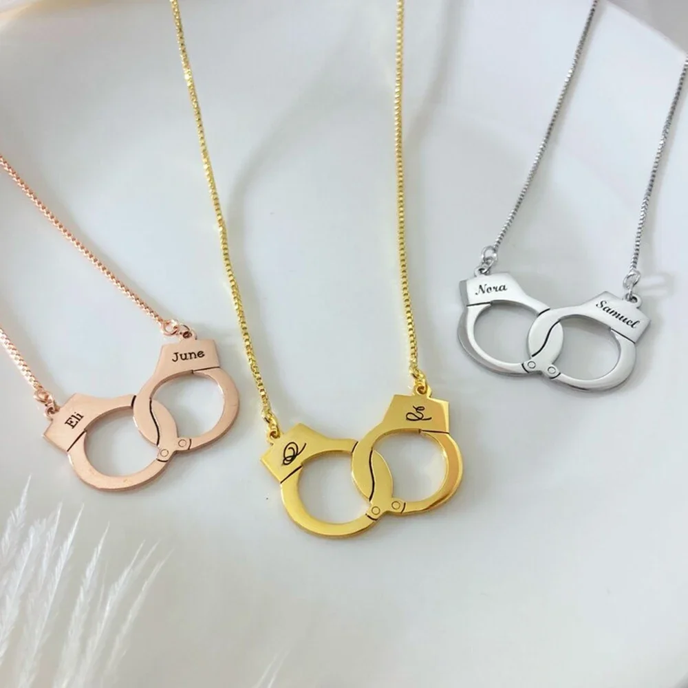 

Персонализированное ожерелье для пары, персонализированное ожерелье для бара, полицейская подруга, парные ожерелья-наручники, свадебное ожерелье