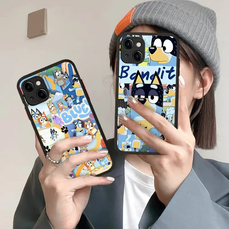 

B-Bluey B-Bandit-Chilli Phone Case for iPhone 14 11 12 13 Mini Pro Max 8 7 Plus X XR XS MAX Translucent Matte Cover