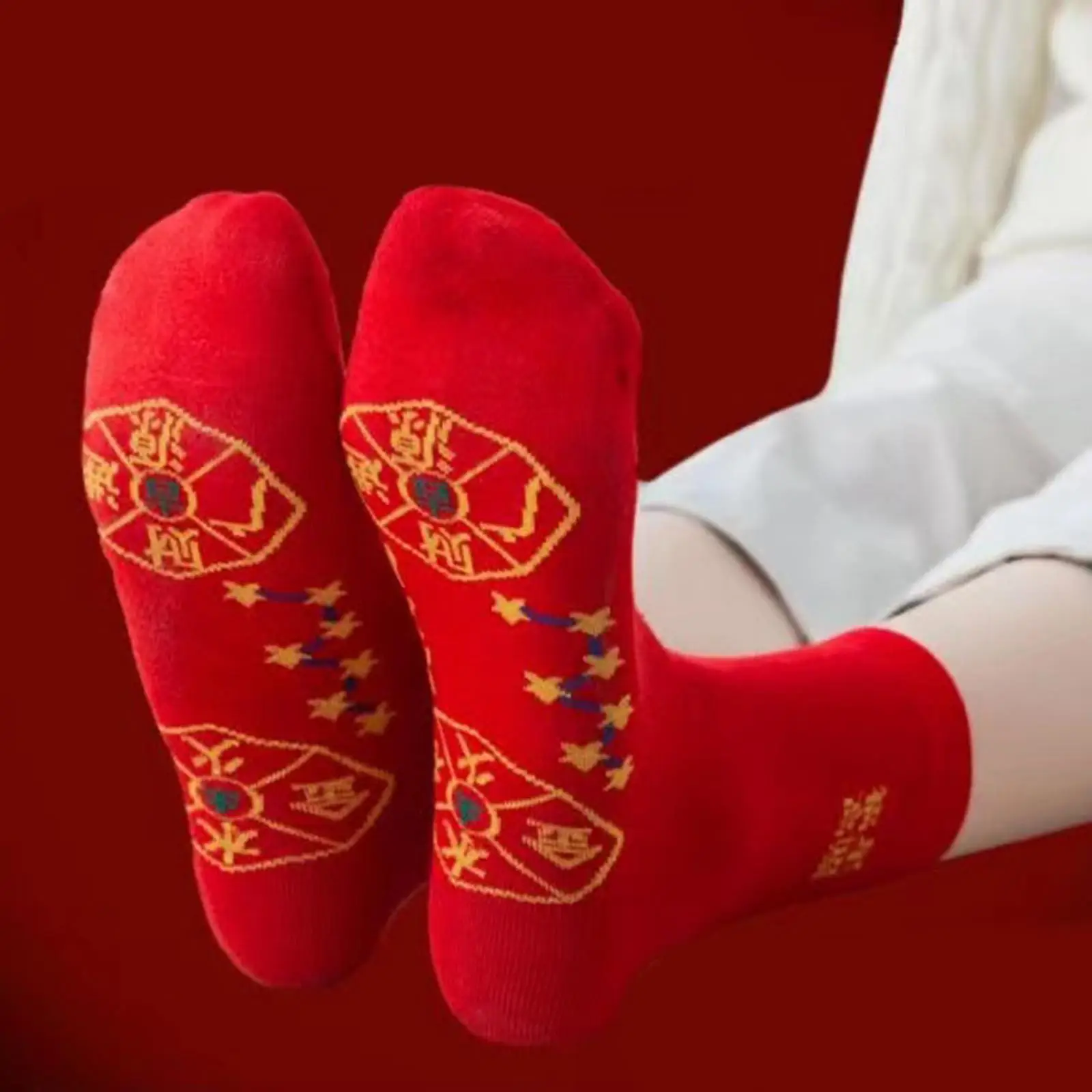 

5 Pairs Red Socks with Chinese Cultural Characteristics Warm Novelty Gifts Breathable Soft Ankle Socks Spring Festival Socks