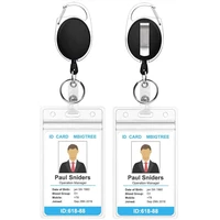 retractable badge reel set black zinc alloy telescopic keychain pvc waterproof card sleeve for staff doctor access pass holder