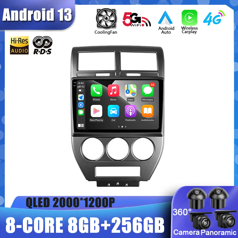 

Автомобильное радио, мультимедийный видеоплеер, навигация GPS No 2Din QLED экран 10,1 "Android 13 для Jeep Compass 1 MK 2006 - 2010
