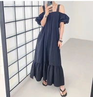 korean style small fresh aging shoulder strap long dress minimalist dress pullover loose thin elegant dress summer 2022 new