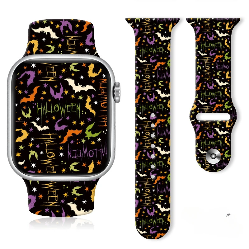 

Ремешок для Apple Watch, браслет с принтом для iWatch series 7 Ultra 6 5 4 3 se 8, 44 мм 40 мм 45 мм 41 мм 38 мм 42 мм 49 мм, Хэллоуин