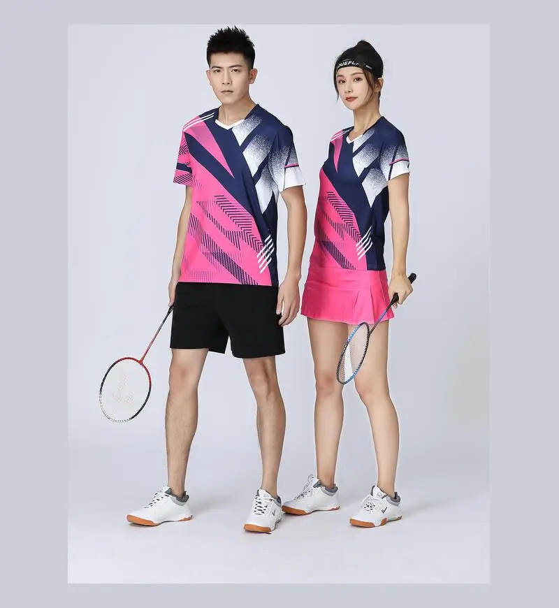 

Женские розовые теннисные майки с V-образным вырезом, быстросохнущая теннисная футболка, одежда для бадминтона, футболки для настольного те...