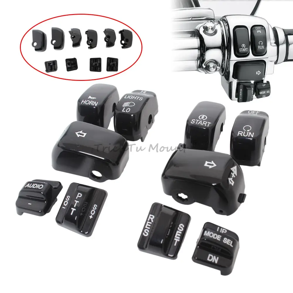 

Мотоциклетные черные колпачки для переключателей ручного управления, комплект крышек для кнопок для Harley Touring Street Road Glide Electra Glide FLHTCU 1996-2013