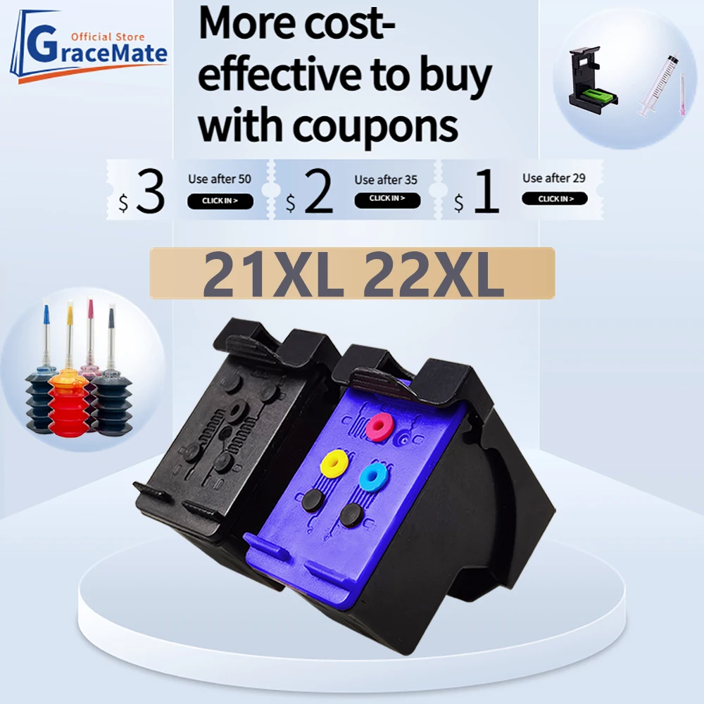 

GraceMate 21XL 22XL Replacement Ink Cartridge for hp 21 hp 22 for hp Deskjet F2180 F2280 F4180 F2200 F2240 F380 380 F310 1401