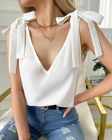 2022 summer newsexy v neck tie suspender white tops women sleeveless loose tee fashion korean casual backless vest top