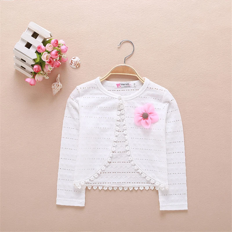 

Spring Summer White Cardigan Thin Girls Coat Soft Outwear For 2-9T Kids Cotton Baby Girl Clothes Children Long Sleeve Cardigan