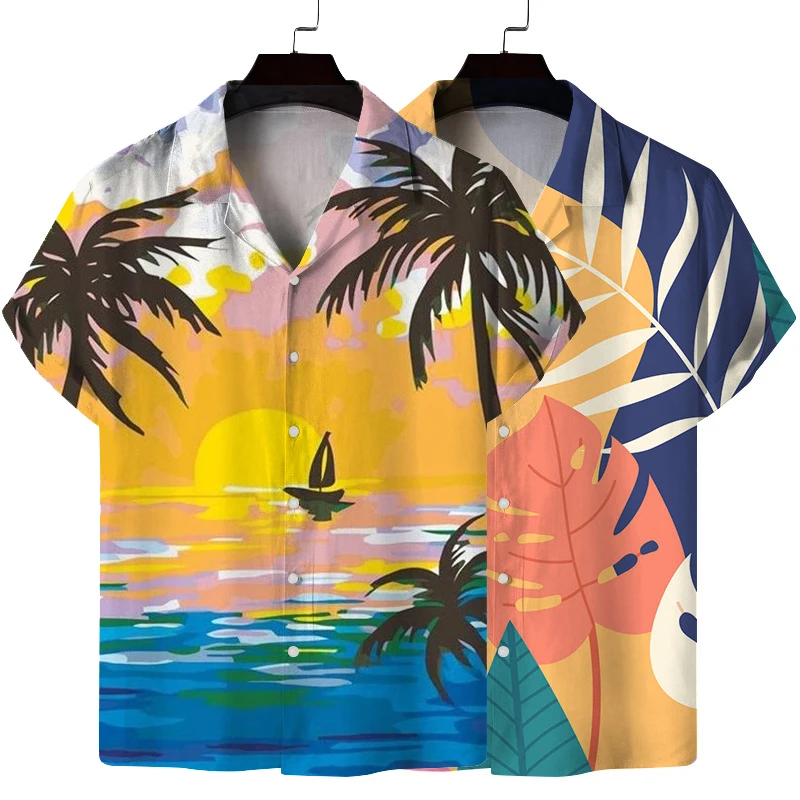 

2023 Summer New Men's Short Sleeve Plus Size Loose Flower Shirt Flower Floral Pattern Hawaiian Beach Male Shirts Casual Blouse