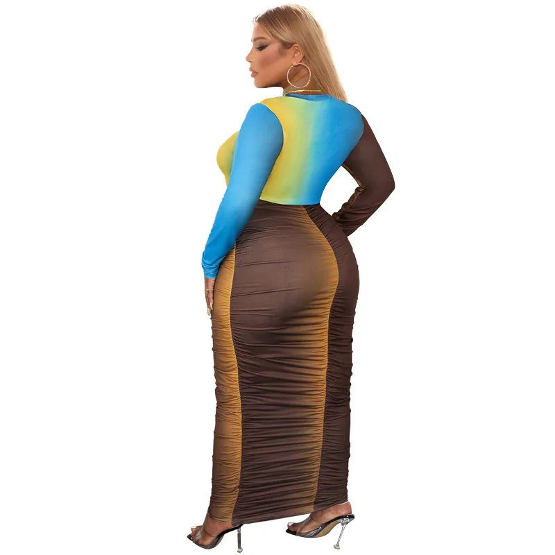 Plus Size Sets Short Top Gradual O-NECK Ruffle Fashion Tight Ankle Length Dress Two Piece Sets Womens Outifits Long sleeve Y2K