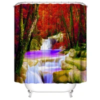 waterfall shower curtain rain forest pink orange trees side of river image waterproof fabric bathroom bath curtains with hooks