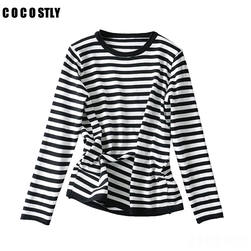 

New 2022 Women Tops Fashion Stripes Knit Tops Female Casual O-Neck Long Sleeve T-Shirt Ladies roupas femininas blusa feminina