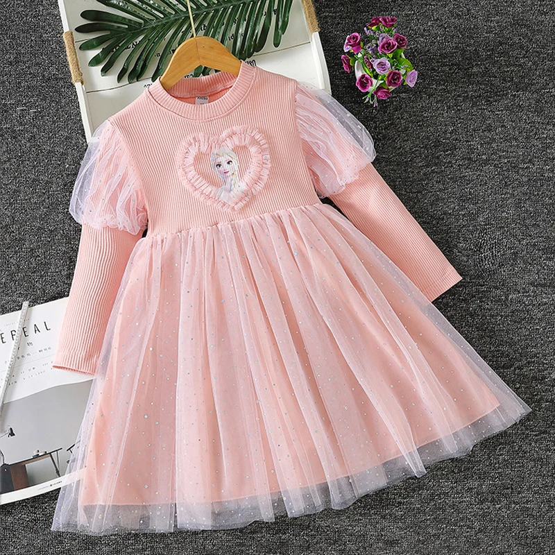 

2023 New Spring Autumn Kids Dress Long-sleeved For Children'sPrincess Dress Girls Dress Western Style Elsa Frozen Dress 2-8Y