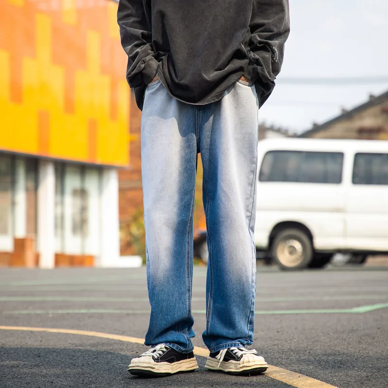 Baggy Jeans Men Fashion Gradient Retro Harajuku Straight Jeans Men Streetwear Hip Hop Loose Denim Pants Mens Trousers S-2XL