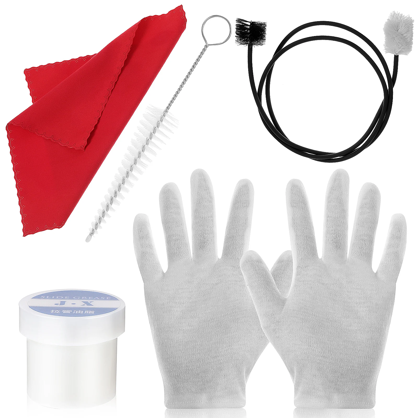 Trumpet Cleaning Care Kit Instrument Care Set Mouthpiece Brush Cornet Casing Clean Brush Cleaning Cloth and Gloves Cork Grease