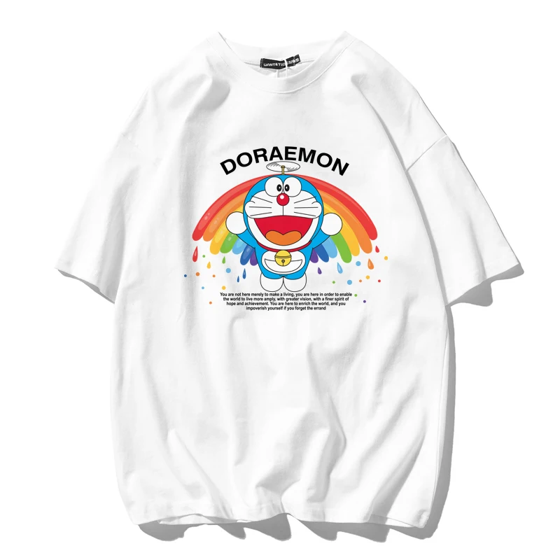 Футболка Doraemon шарнирная для мужчин и женщин натуральный топ с коротким рукавом в