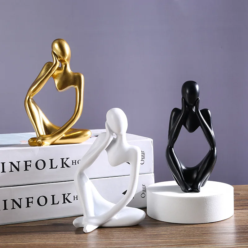 

Thinker Statues Set of 3 Sandstone Resin Thinker Statue Ornaments, Abstract Style Sculpture Statue Collectible Figurines