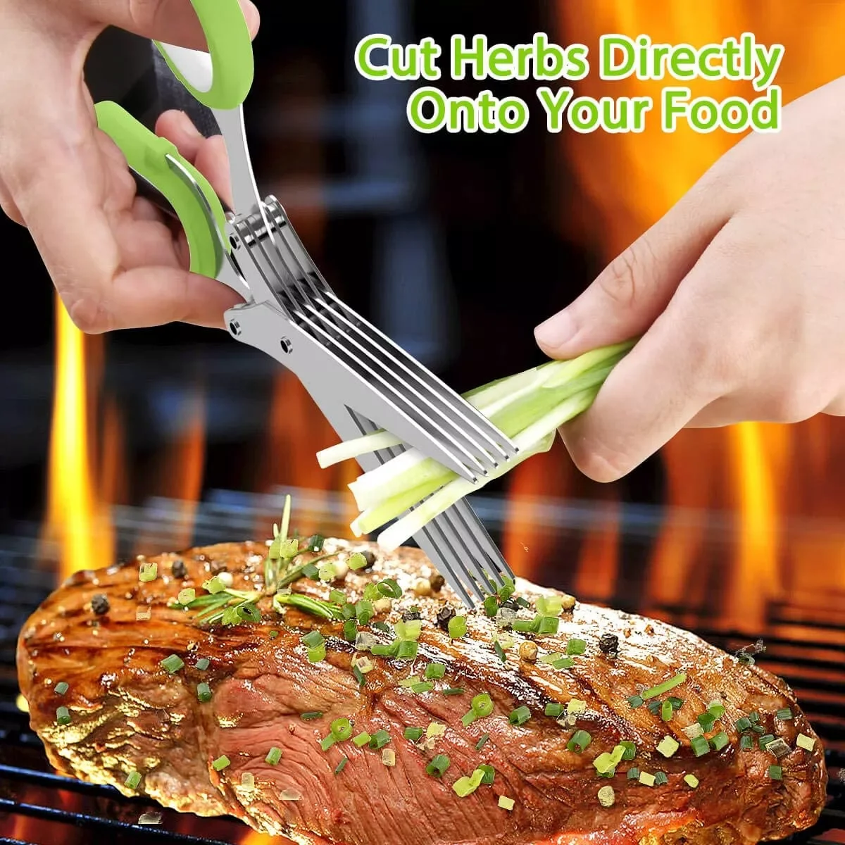 

Layers Basil Rosemary Kitchen Multi-Layers scissor Shredded Chopped Scallion Cutter Herb Laver Spices Kitchen Cook Tool Cut