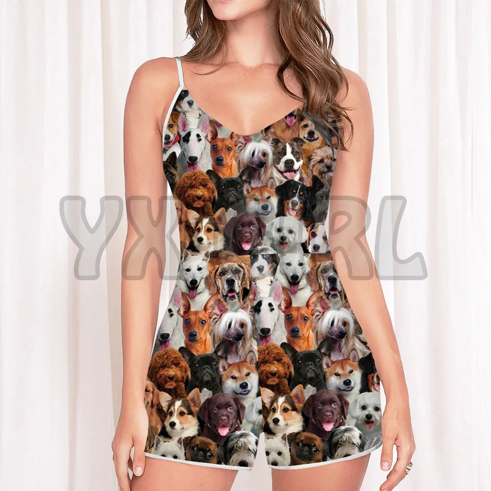 YX GIRL A Bunch Of Dogs For Ladies Soft Breathable 3D All Over Printed Rompers Summer Women's Bohemia Clothes