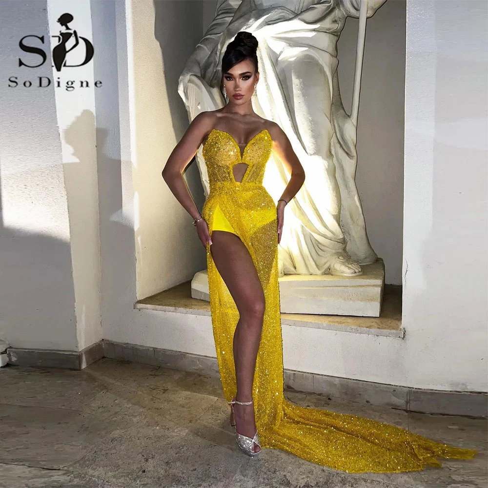 

Женское вечернее платье с блестками, с высоким разрезом