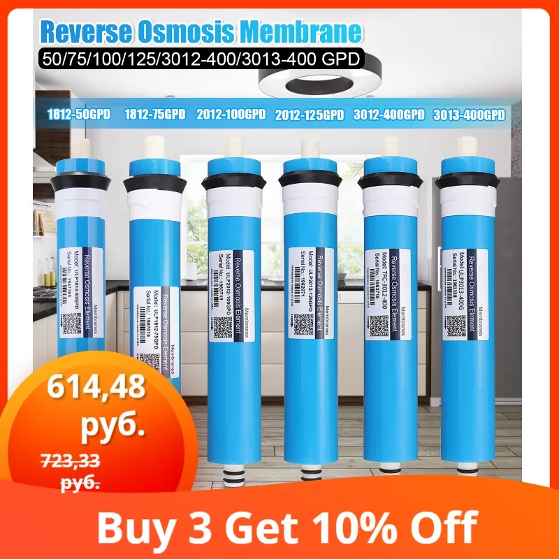 Домашняя кухонная Мембрана обратного осмоса, сменная система очистки воды, очиститель питьевой воды 50/75/100/125 gpd