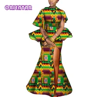 fashion african women clothes 2 pcs set ankara print top and skirt african women boubou elegant dashiki evening dress wy9625