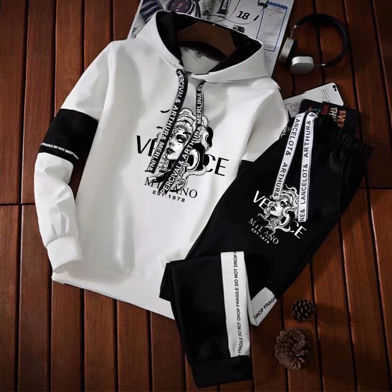 

Мужская Спортивная толстовка с капюшоном и спортивные брюки, повседневный спортивный комплект из рубашки, Мужской пуловер для бега на открытом воздухе, Осень-зима 2023