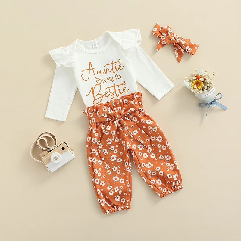 Autumn Winter 0-18M Newborn Infant Baby Girl 3pcs Clothes Set Kids Girls Romper+Long Pants+Headband Outfits Clothing Set