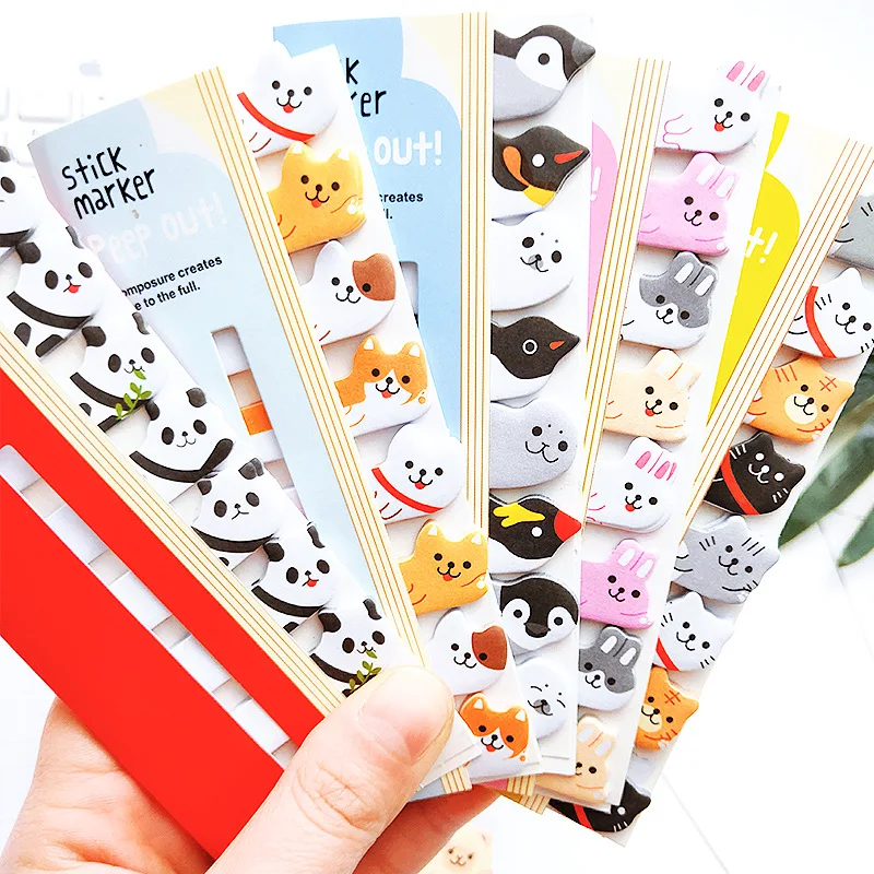 160 Pages Super Cute Cartoon Stick Head Out Animals Kawaii Memo Post Student Office Long Strip Bookmark Sticky Notes Tabs Paper |