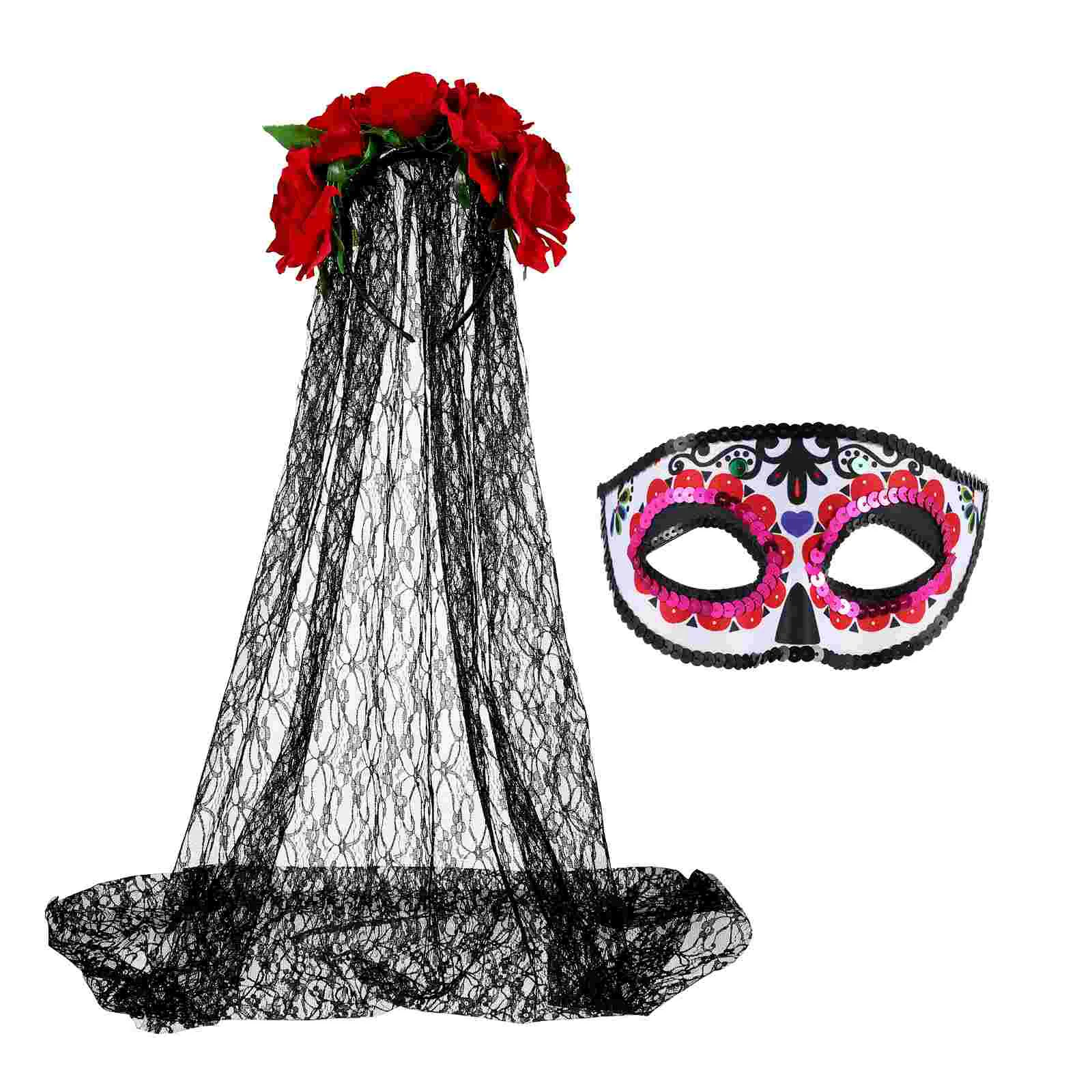 

Flower Crown Prom Tiara Halloween Rose Headband Mesh Wedding Headpiece Festival Costumes Day of the dead