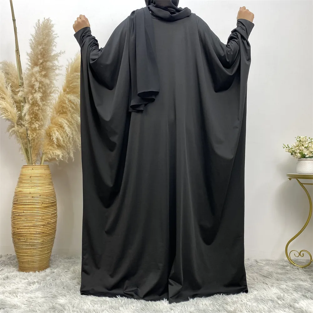 Elegant 2023 Muslim Women's Fashion and Comfortable Bat Long Sleeve Clear Color Casual Loose Long Dress Abaya Dress  فساتين