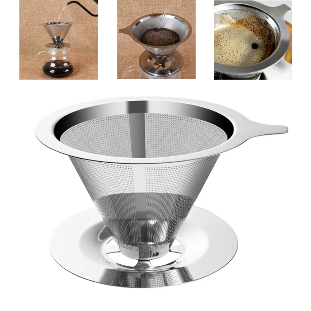 

Coffee Filter Holder Reusable Double Layer Pour Over Coffees Dripper 304 Stainless Steel Mesh Espresso Tea Strainer Basket Tools