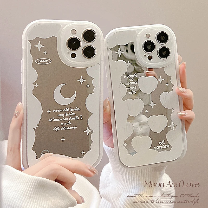 

Heart Make-up Mirror Sequins Glitter Phone Case For iPhone 13 12 11 Pro Max XR X XS Max 7 8 Plus Soft Epoxy Back Cover