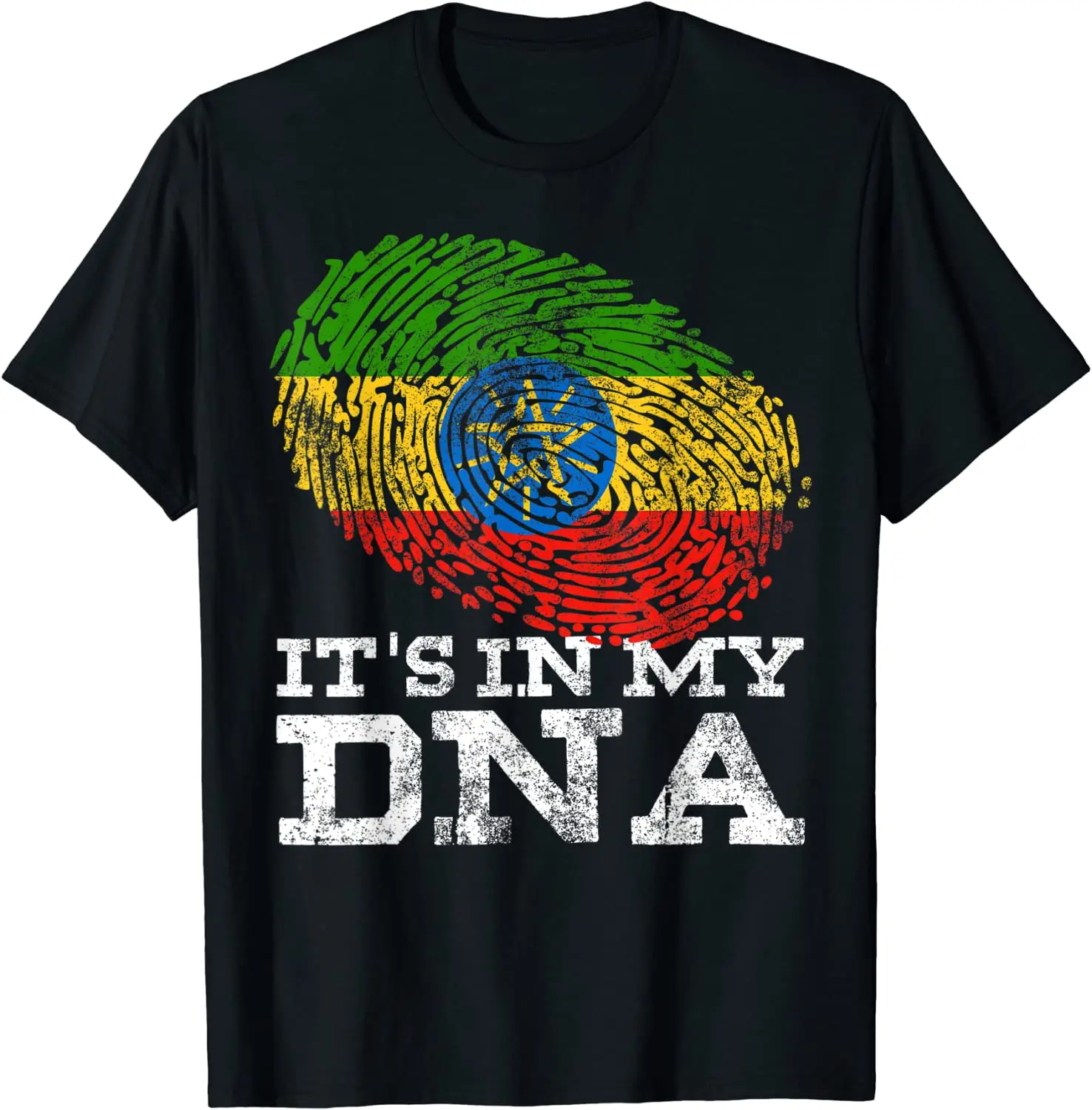 

It's In My DNA Ethiopian Horn of Africa Ethiopia Flag Men T-Shirt Short Sleeve Casual Cotton O-Neck Summer T Shirt