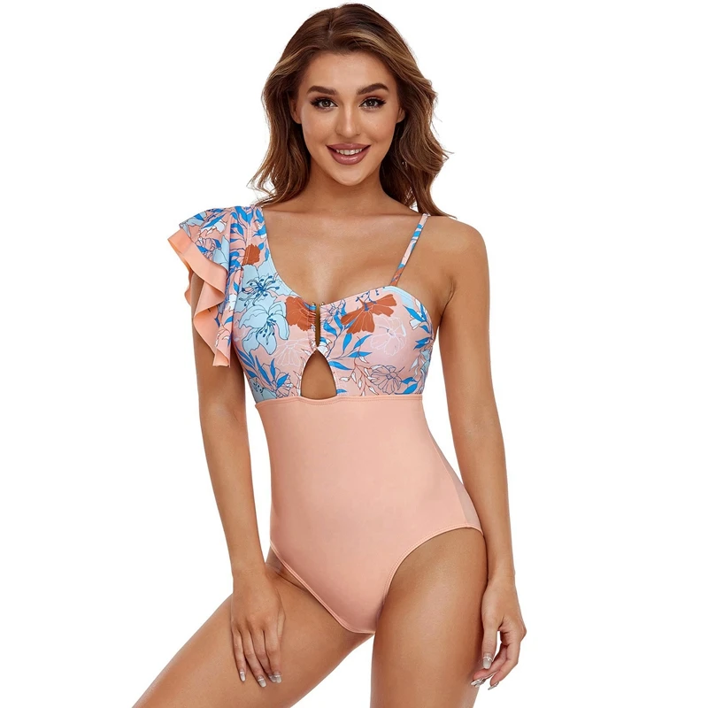 

New High Waist Bikini Swimsuit Sexy Fashion One Shoulder Lotus Leaf Swimsuit