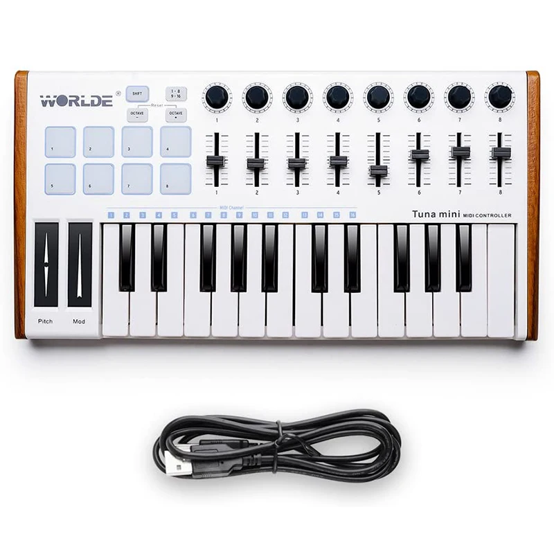 Портативный MIDI-контроллер Worlde USB MIDI-клавиатура и барабанная подставка 25 клавиш