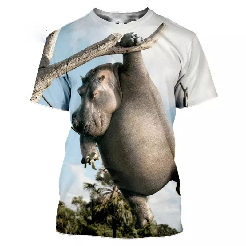 

2023 The Latest 3d Printed T-shirt Men's Summer Fun Animal Hippo Casual Sports Harajuku Shirt Fitness Crewneck Short Sleeve Top