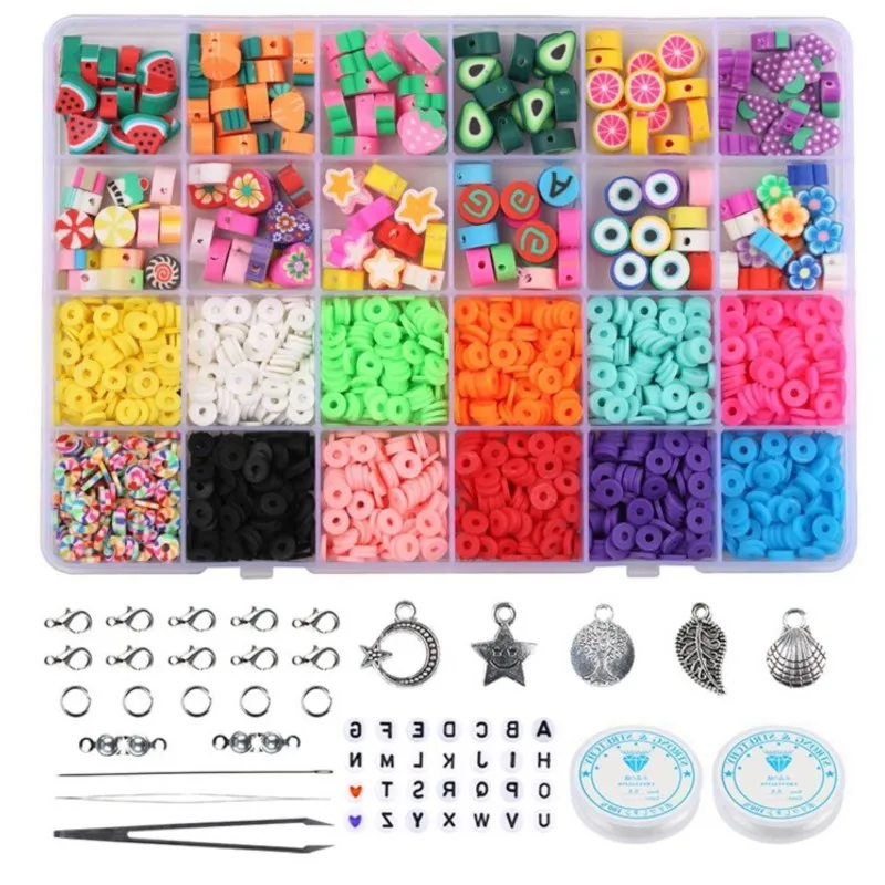 

6mm Clay Beads for DIY Bracelet Necklace 24 Colors Crafting Charms Flat Round Polymer Clay Beads For Jewelry Making Accessories