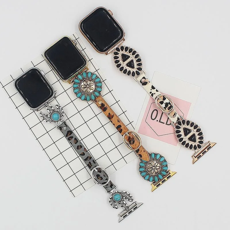 

Luxury leather Strap For Apple Watch Band 44mm 40mm Decorative Ring Correa 42/38mm Bracelet Iwatch Series 6 5 4 3 SE 7 41/45mm