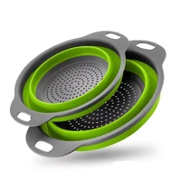 hot foldable round and square silicone colander fruit vegetable washing basket strainer collapsible with handle kitchen storage