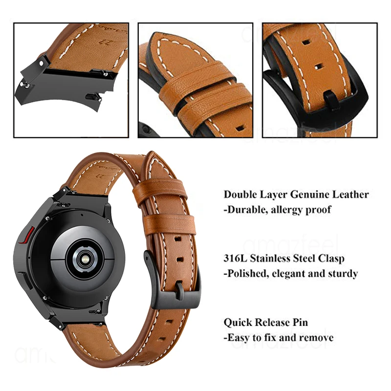 No Gaps Genuine Leather Strap For Samsung Galaxy Watch 4 Classic 42/46mm Curved End Bracelet For Galaxy Watch4 40MM 44MM Correa