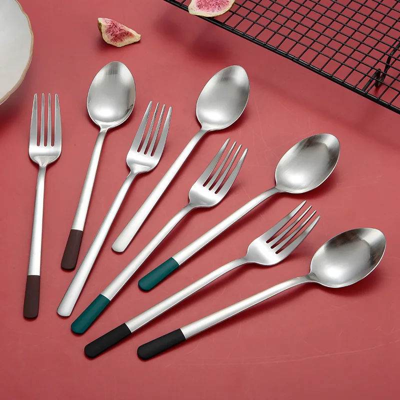 

304 Korean Stainless Steel Cutlery Dinnering Spoon Fork Patchwork Handles for Home Kitchen Restaurant Hotel Portable Dinnerware