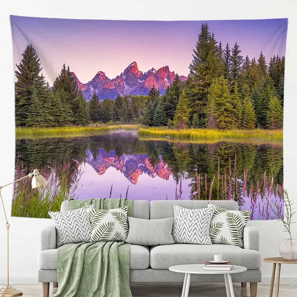Настенный гобелен с рисунком природного пейзажа леса озера океана пляжное