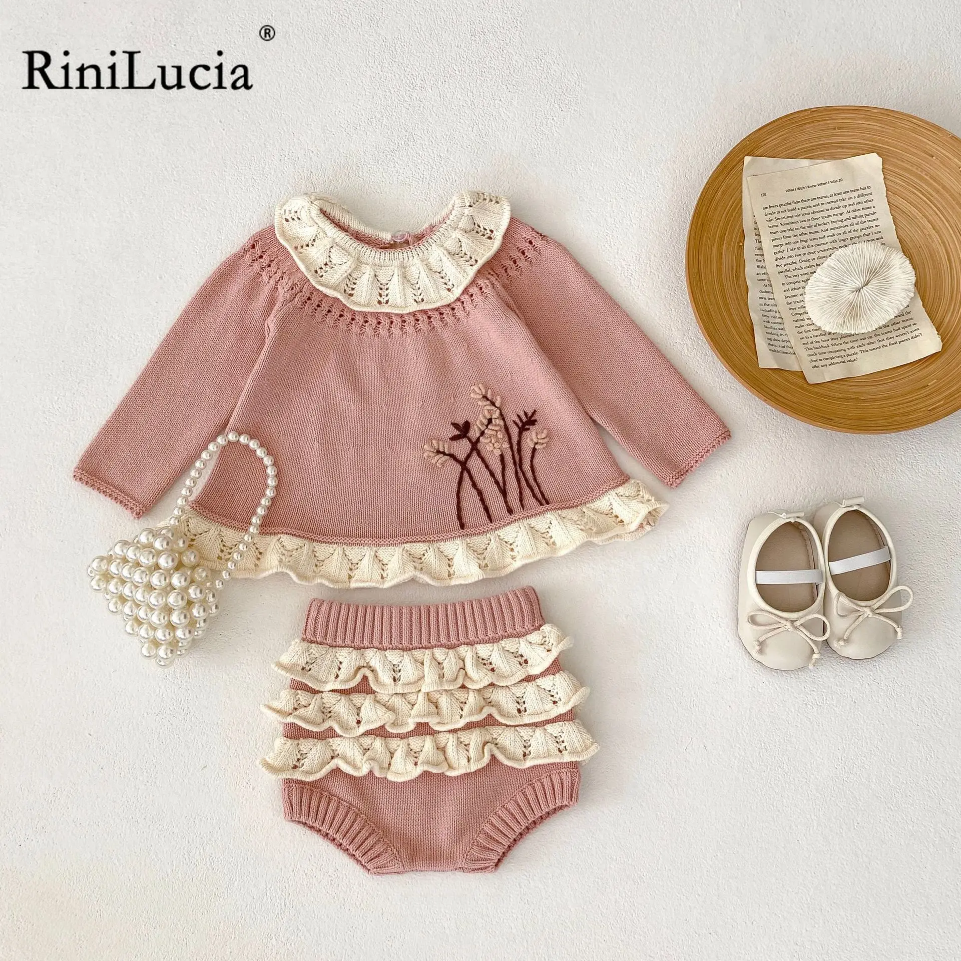 

RiniLucia 2023 New Sweet Baby Girls Clothing Set Autumn Clothes for Girl Long Sleeve Shirts Shorts 2pcs Suit Newborn Baby Sets