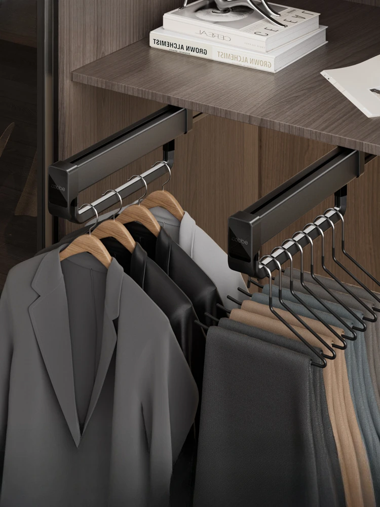 Выдвижная вешалка для брюк и выдвижная встроенный амортизирующий органайзер