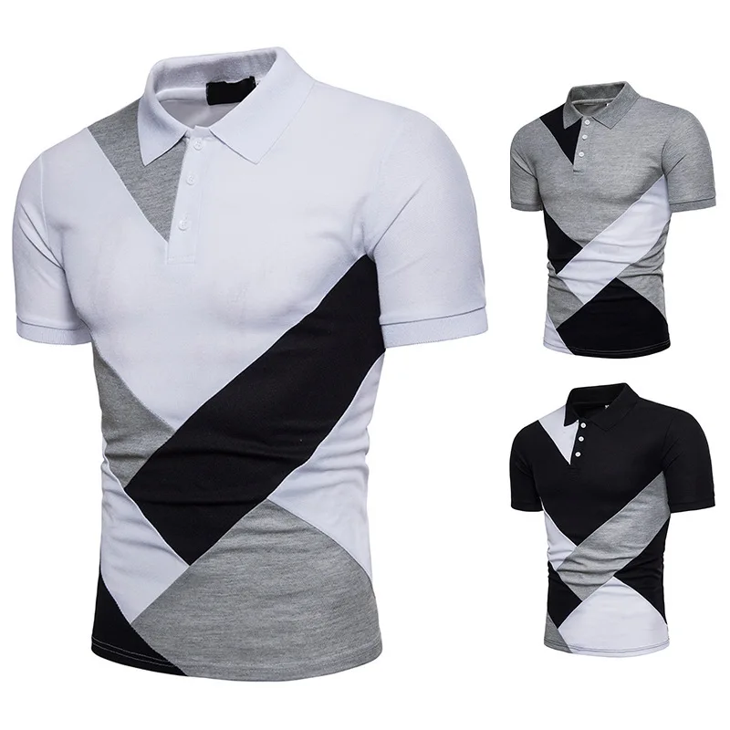 

2022 summer new casual fashion men's European size stitching color matching lapel short-sleeved T-shirt men