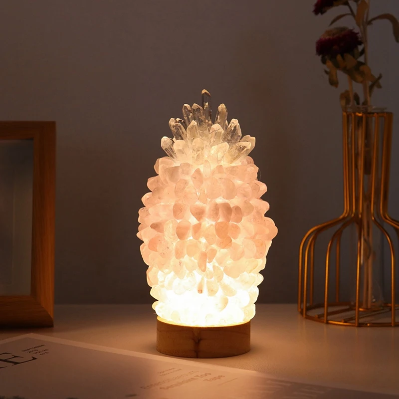 

GTBL Natural Rose Quartz Crystal Lamp Nightstand Light Crystal Gem Making USB Interface Health Energy Gem for Gifts