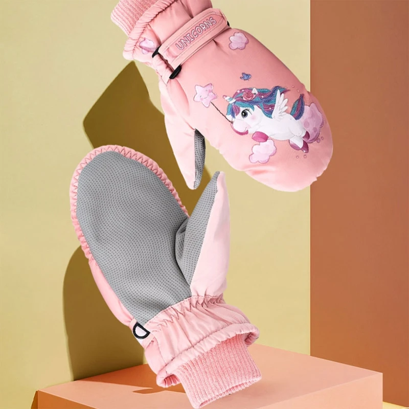 Детские ветрозащитные перчатки противоскользящие варежки для девочек теплые с