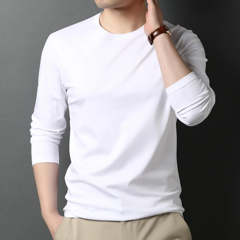 

Мужская футболка из мерсеризованного хлопка с длинными рукавами и круглым вырезом